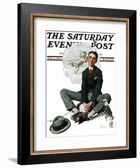 "Cupid's Visit" Saturday Evening Post Cover, April 5,1924-Norman Rockwell-Framed Giclee Print