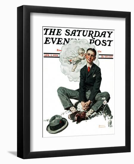 "Cupid's Visit" Saturday Evening Post Cover, April 5,1924-Norman Rockwell-Framed Giclee Print