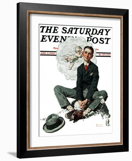 "Cupid's Visit" Saturday Evening Post Cover, April 5,1924-Norman Rockwell-Framed Giclee Print