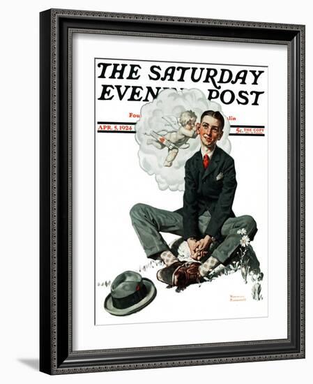 "Cupid's Visit" Saturday Evening Post Cover, April 5,1924-Norman Rockwell-Framed Giclee Print