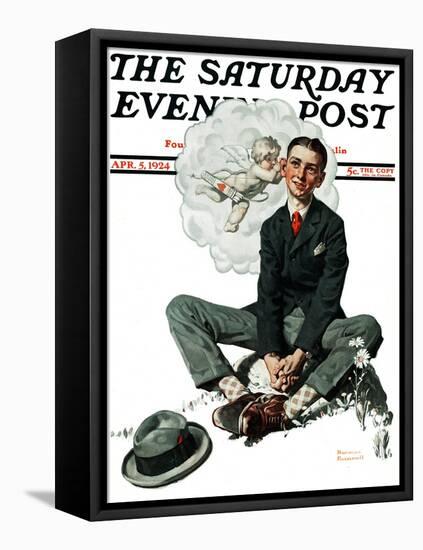 "Cupid's Visit" Saturday Evening Post Cover, April 5,1924-Norman Rockwell-Framed Premier Image Canvas