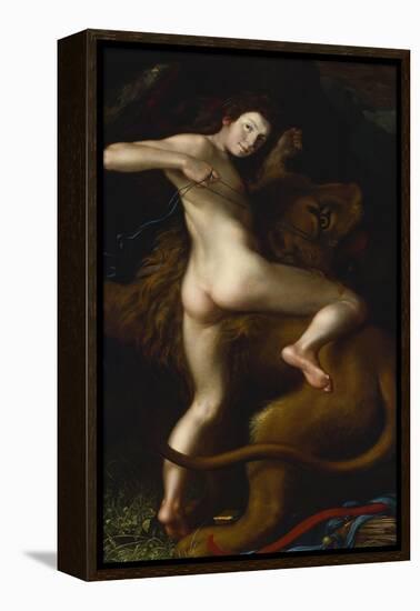 Cupid Taming a Lion-Bartholomaus Spranger (Follower of)-Framed Premier Image Canvas