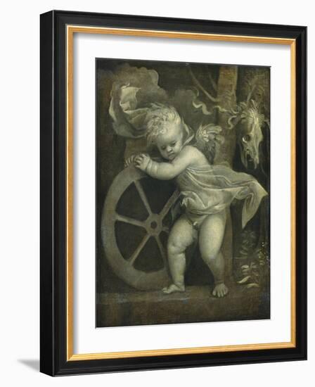 Cupid with the Wheel of Fortune, C.1520-Titian (Tiziano Vecelli)-Framed Giclee Print