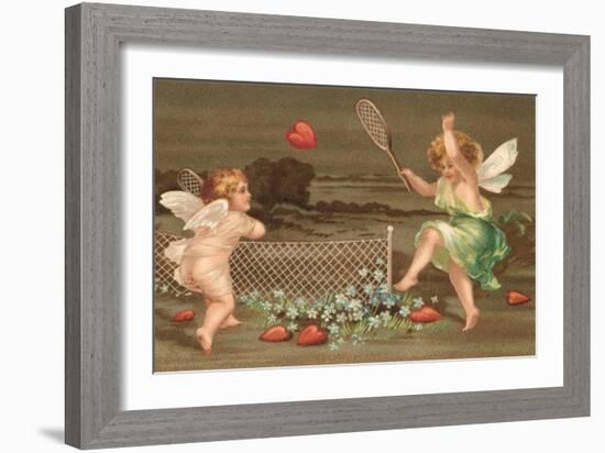 Cupids Playing Tennis-null-Framed Art Print