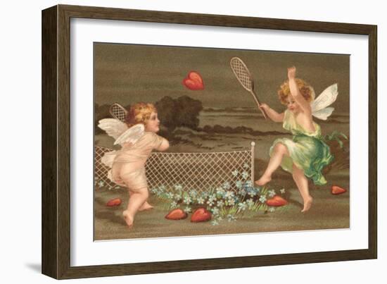 Cupids Playing Tennis-null-Framed Art Print