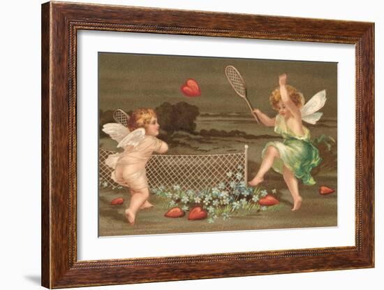 Cupids Playing Tennis-null-Framed Art Print