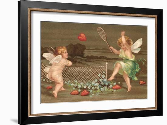 Cupids Playing Tennis-null-Framed Art Print