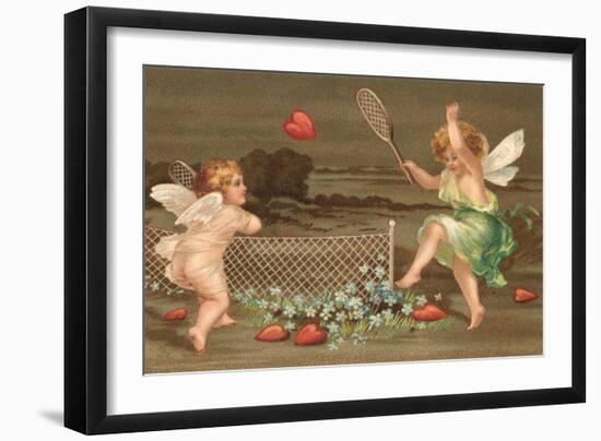 Cupids Playing Tennis-null-Framed Art Print