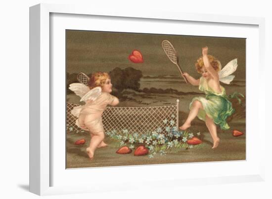 Cupids Playing Tennis-null-Framed Art Print