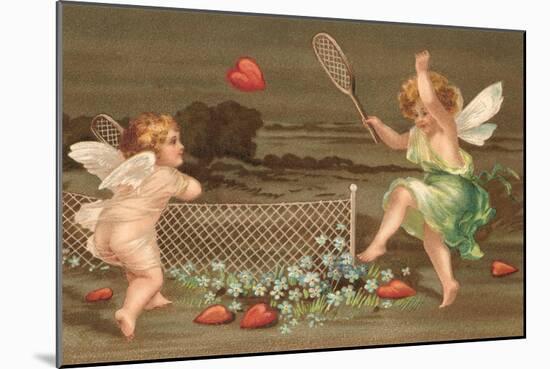 Cupids Playing Tennis-null-Mounted Art Print