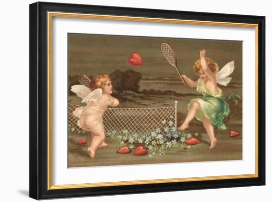 Cupids Playing Tennis-null-Framed Art Print