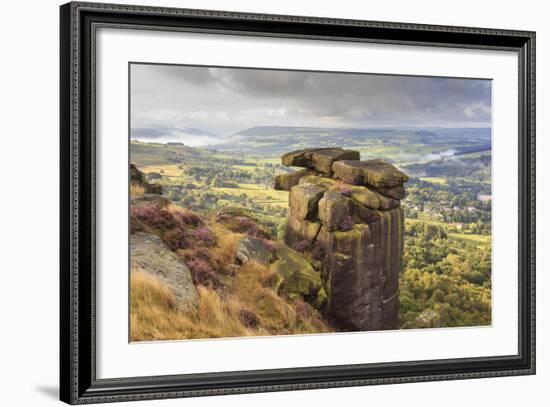 Curbar Edge, Summer Heather, View Towards Chatsworth, Peak District National Park, Derbyshire-Eleanor Scriven-Framed Photographic Print