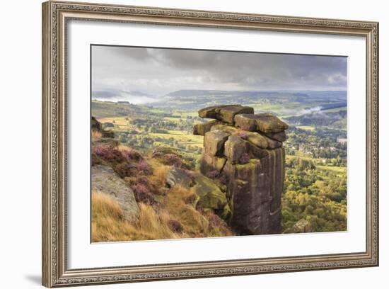 Curbar Edge, Summer Heather, View Towards Chatsworth, Peak District National Park, Derbyshire-Eleanor Scriven-Framed Photographic Print