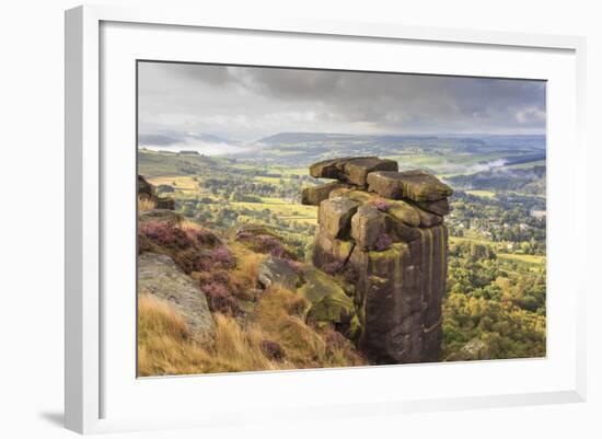 Curbar Edge, Summer Heather, View Towards Chatsworth, Peak District National Park, Derbyshire-Eleanor Scriven-Framed Photographic Print