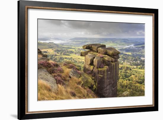 Curbar Edge, Summer Heather, View Towards Chatsworth, Peak District National Park, Derbyshire-Eleanor Scriven-Framed Photographic Print