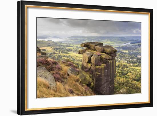 Curbar Edge, Summer Heather, View Towards Chatsworth, Peak District National Park, Derbyshire-Eleanor Scriven-Framed Photographic Print