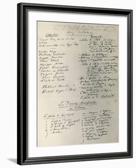 Curiosites Esthetiques, Handwritten Notes by Charles Baudelaire-null-Framed Giclee Print