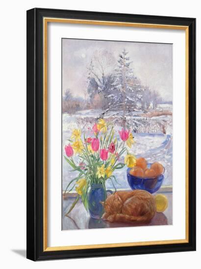 Curled Cat with Flowers-Timothy Easton-Framed Giclee Print