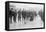 Curling in Central Park with Men Having Brooms at the Ready over the Ice.-null-Framed Stretched Canvas