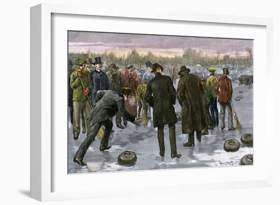 Curling Match on a Frozen Lake in Canada, 1880s-null-Framed Giclee Print