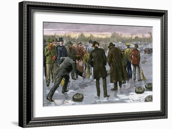 Curling Match on a Frozen Lake in Canada, 1880s-null-Framed Giclee Print