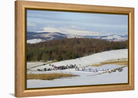 Curling on Frozen Bush Loch, Gatehouse of Fleet, Dumfries and Galloway, Scotland, United Kingdom-Gary Cook-Framed Premier Image Canvas