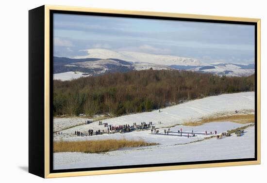 Curling on Frozen Bush Loch, Gatehouse of Fleet, Dumfries and Galloway, Scotland, United Kingdom-Gary Cook-Framed Premier Image Canvas