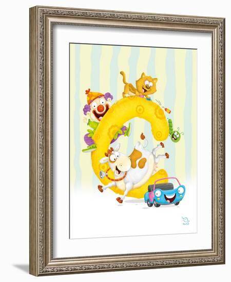 Curly C-Blue Fish-Framed Art Print