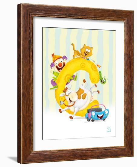 Curly C-Blue Fish-Framed Art Print