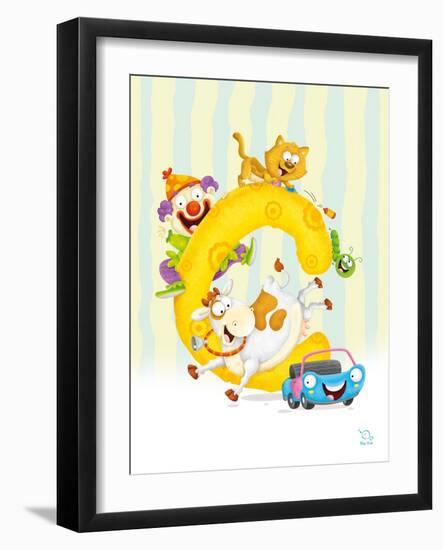 Curly C-Blue Fish-Framed Art Print