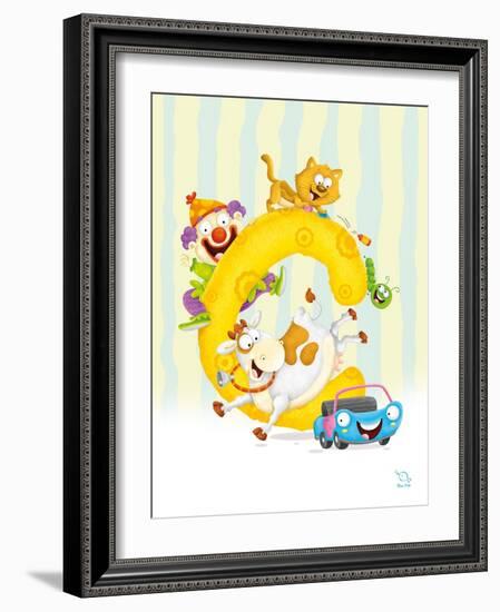 Curly C-Blue Fish-Framed Art Print