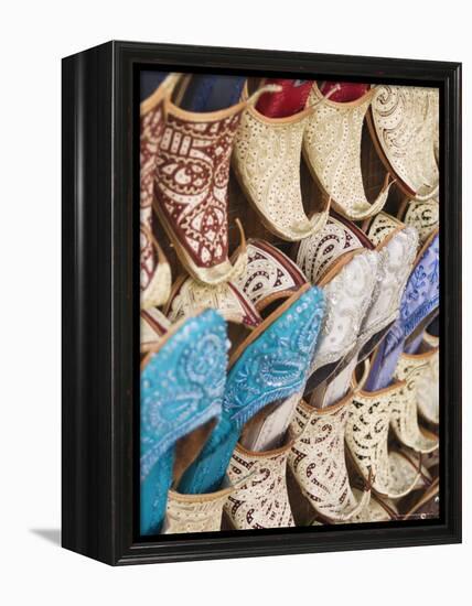Curly Toed Slippers for Sale in Bur Dubai Souk, Dubai, United Arab Emirates, Middle East-Amanda Hall-Framed Premier Image Canvas