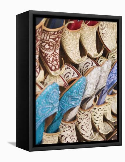 Curly Toed Slippers for Sale in Bur Dubai Souk, Dubai, United Arab Emirates, Middle East-Amanda Hall-Framed Premier Image Canvas