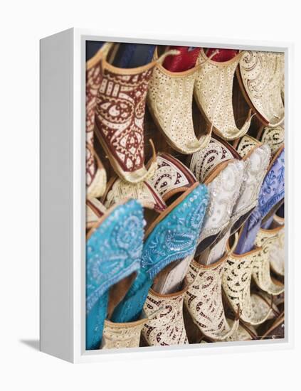 Curly Toed Slippers for Sale in Bur Dubai Souk, Dubai, United Arab Emirates, Middle East-Amanda Hall-Framed Premier Image Canvas