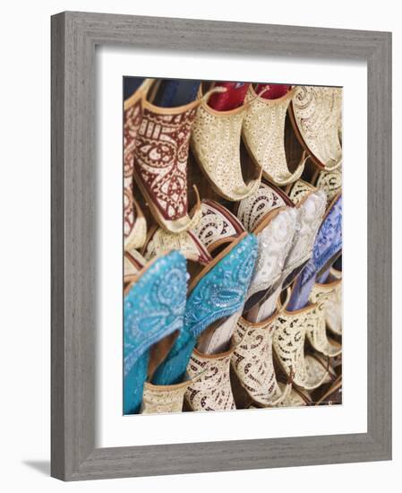 Curly Toed Slippers for Sale in Bur Dubai Souk, Dubai, United Arab Emirates, Middle East-Amanda Hall-Framed Photographic Print