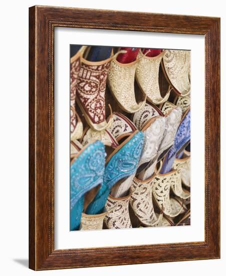 Curly Toed Slippers for Sale in Bur Dubai Souk, Dubai, United Arab Emirates, Middle East-Amanda Hall-Framed Photographic Print