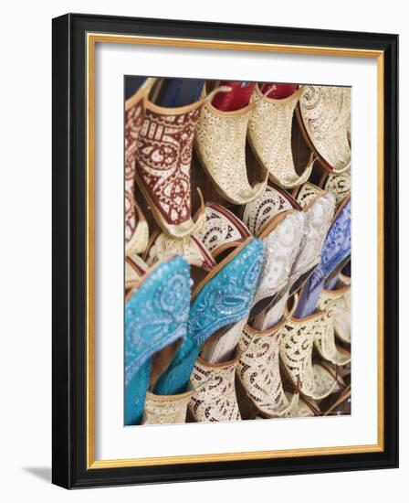 Curly Toed Slippers for Sale in Bur Dubai Souk, Dubai, United Arab Emirates, Middle East-Amanda Hall-Framed Photographic Print