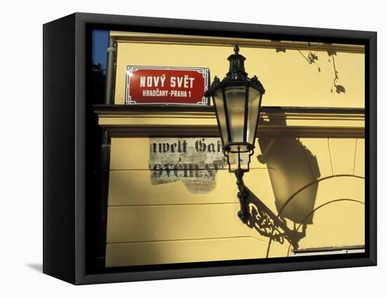 Current and Historical Street Signs with Lamp on a Wall, Hradcany, Prague, Czech Republic-Richard Nebesky-Framed Premier Image Canvas