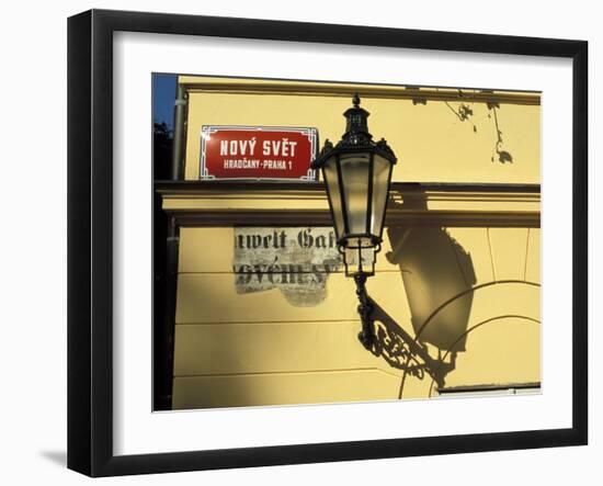 Current and Historical Street Signs with Lamp on a Wall, Hradcany, Prague, Czech Republic-Richard Nebesky-Framed Photographic Print