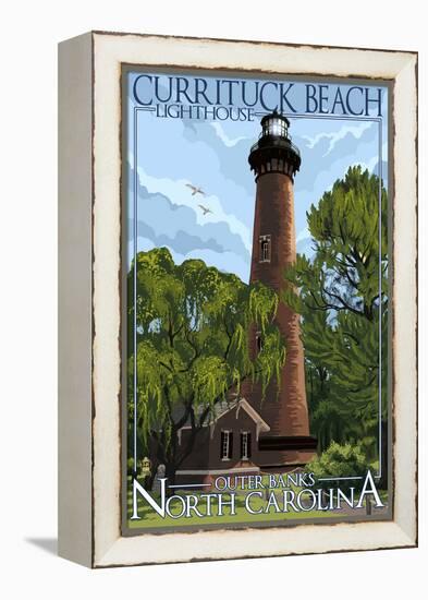 Currituck Beach Lighthouse Day Scene - Outer Banks, North Carolina-Lantern Press-Framed Stretched Canvas