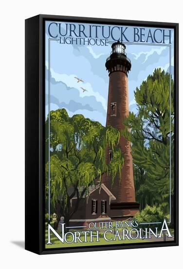 Currituck Beach Lighthouse Day Scene - Outer Banks, North Carolina-Lantern Press-Framed Stretched Canvas