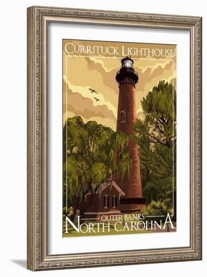 Currituck Lighthouse - Outer Banks, North Carolina-Lantern Press-Framed Art Print