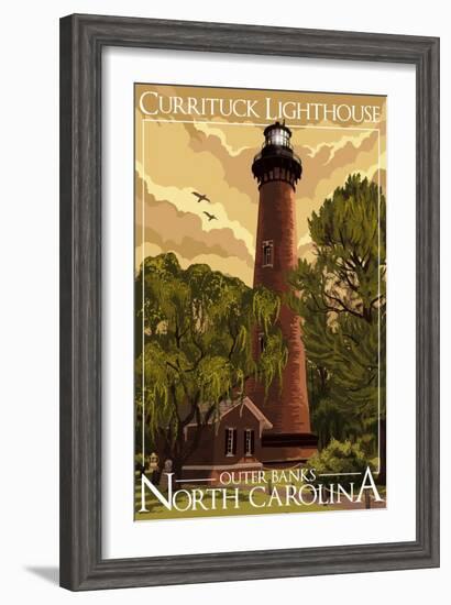 Currituck Lighthouse - Outer Banks, North Carolina-Lantern Press-Framed Art Print