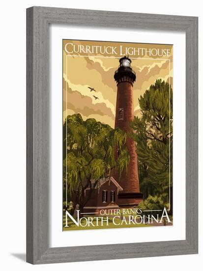 Currituck Lighthouse - Outer Banks, North Carolina-Lantern Press-Framed Art Print