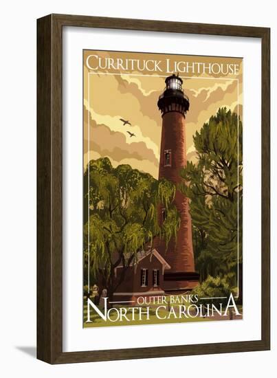 Currituck Lighthouse - Outer Banks, North Carolina-Lantern Press-Framed Art Print