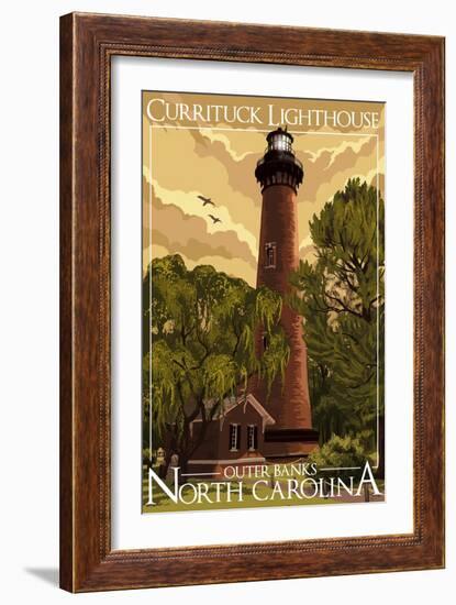 Currituck Lighthouse - Outer Banks, North Carolina-Lantern Press-Framed Art Print