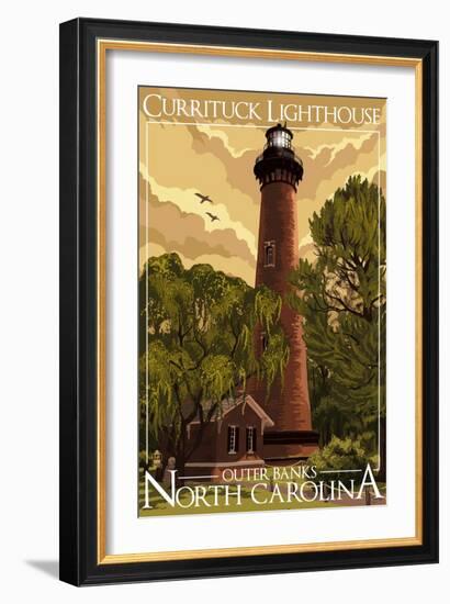 Currituck Lighthouse - Outer Banks, North Carolina-Lantern Press-Framed Art Print