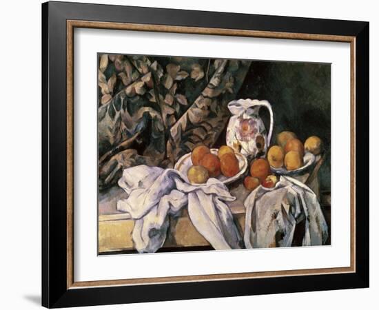 Curtain, Carafe, and Fruit-Paul Cézanne-Framed Giclee Print