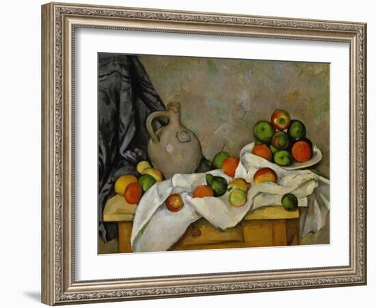 Curtain, Jug and Bowl of Fruit, 1893-1894-Paul Cézanne-Framed Giclee Print