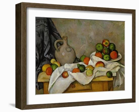 Curtain, Jug and Bowl of Fruit, 1893-1894-Paul Cézanne-Framed Giclee Print